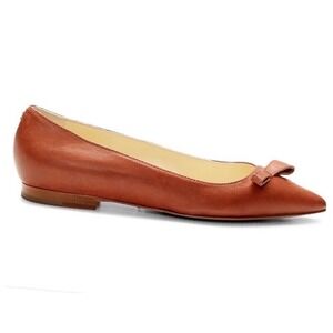 Sarah Flint Natalie Pointed Toe Bow Flats Saddle Brown Vachetta Leather